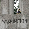 An aviator bear left on the Washington pillar